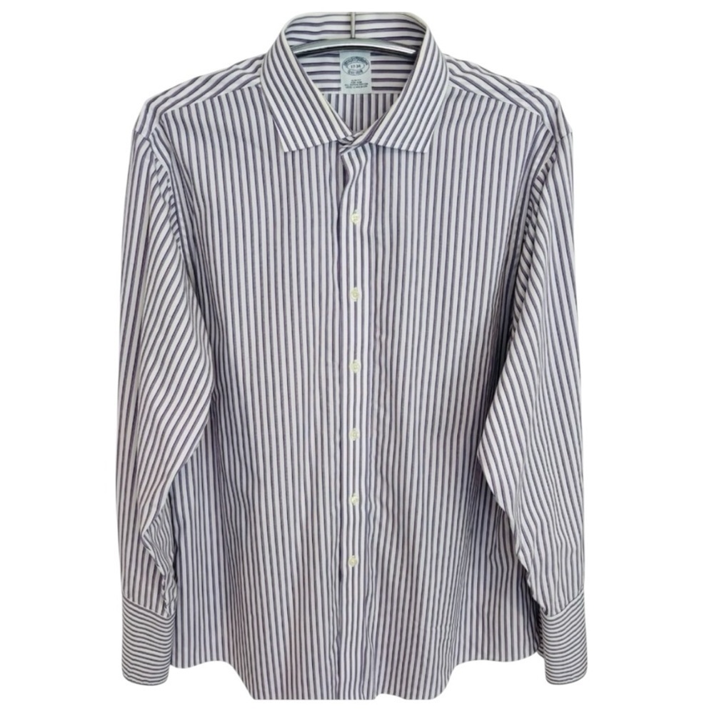 Brooks Brothers Purple and White Vertical Striped Button Up Slim Fit Dress Shirt